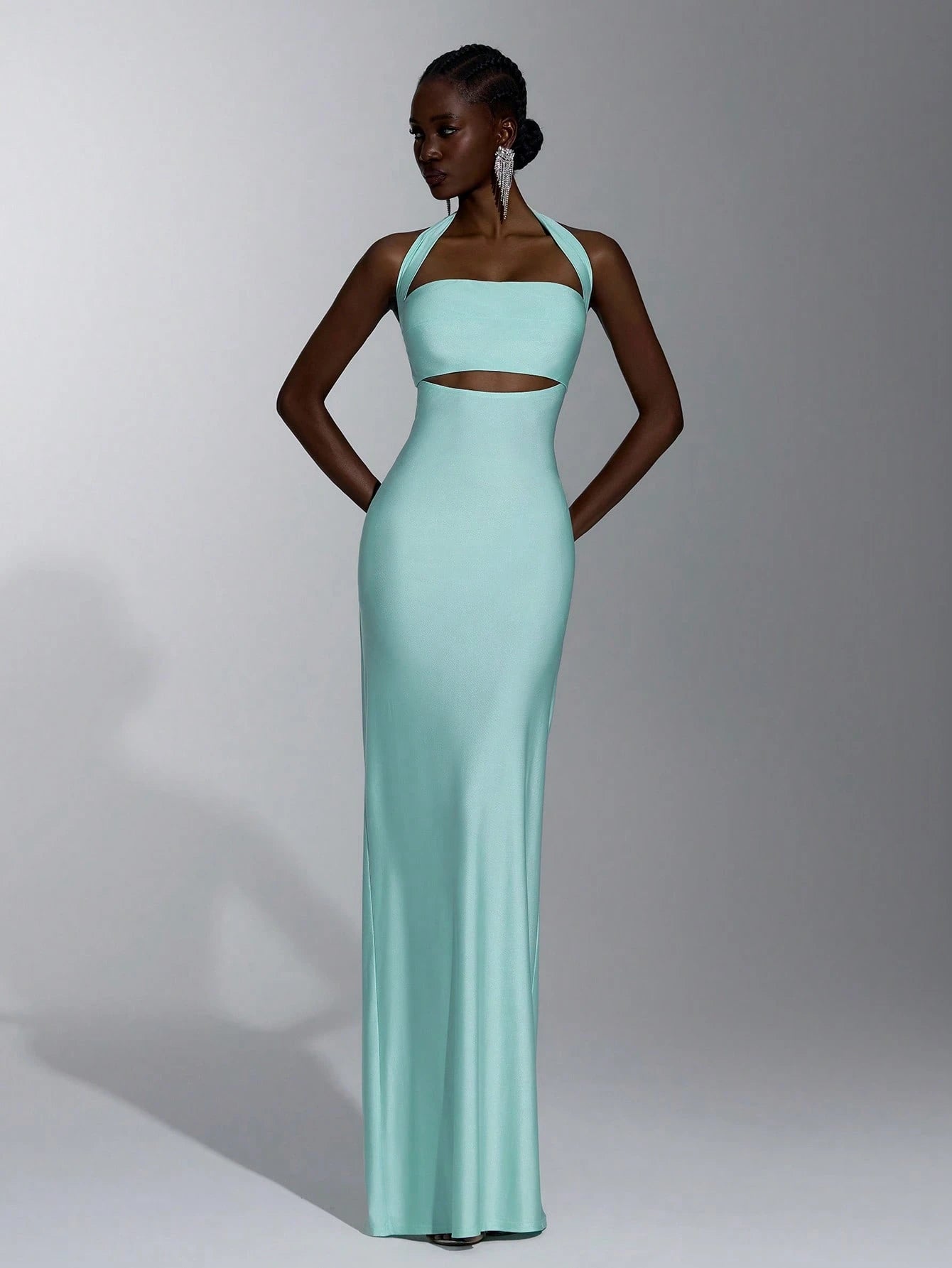 Elitara Elegant, Simple, Minimalist, Light Blue, Matte Knit Fabric, Halter Neck, Strapless, Backless, - image 7
