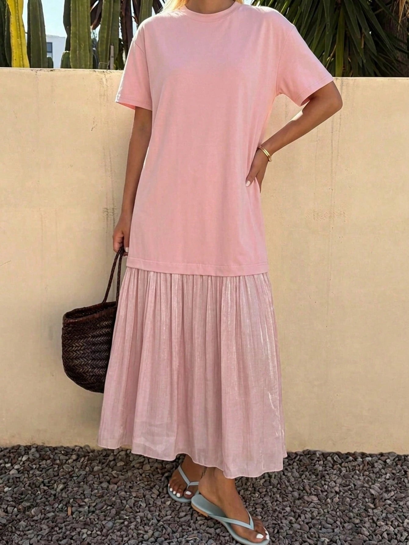 DAZY Women's Summer Round Neck Short Sleeve Lace Patchwork Vacation Style Casual Long Dress Sundress - image 11
