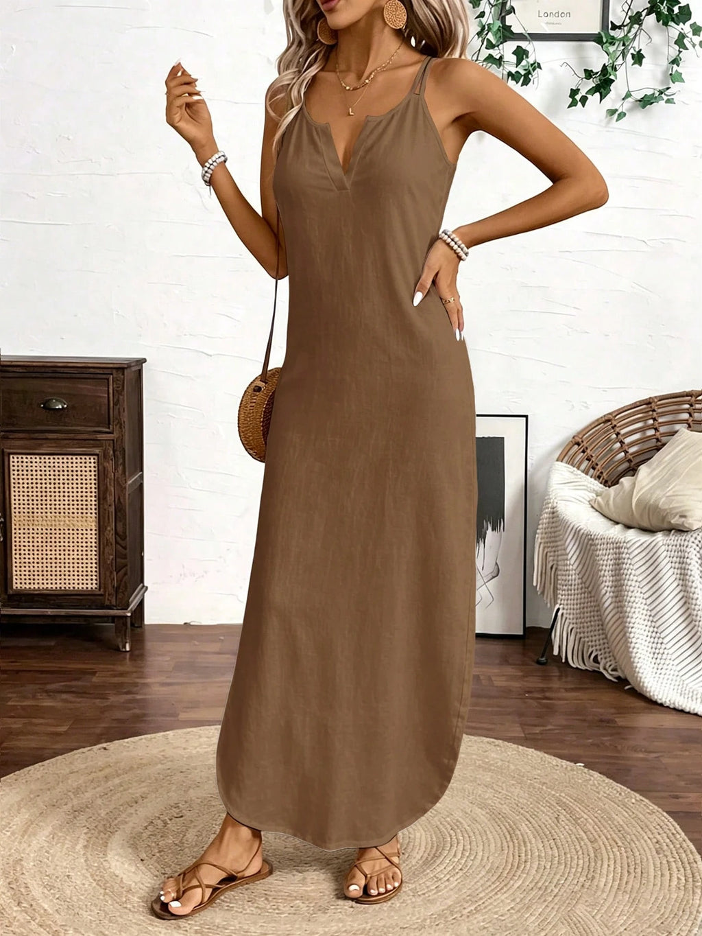 Breezaya Vertical Striped Multi-Colored Spaghetti Strap Dress Maxi