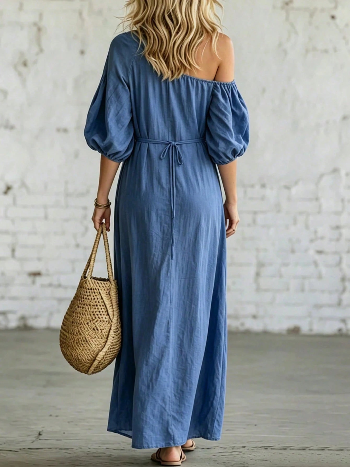 Holidaya Women's Vacation Casual Solid Color Off-Shoulder Dress