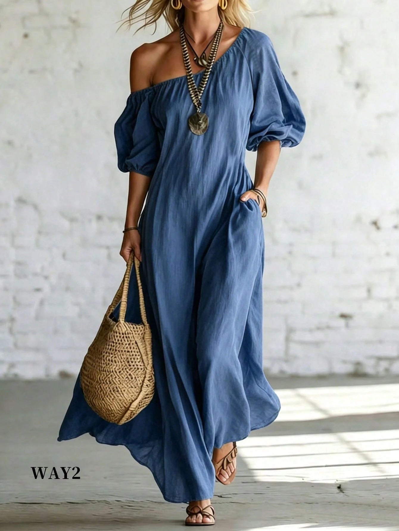Holidaya Women's Vacation Casual Solid Color Off-Shoulder Dress