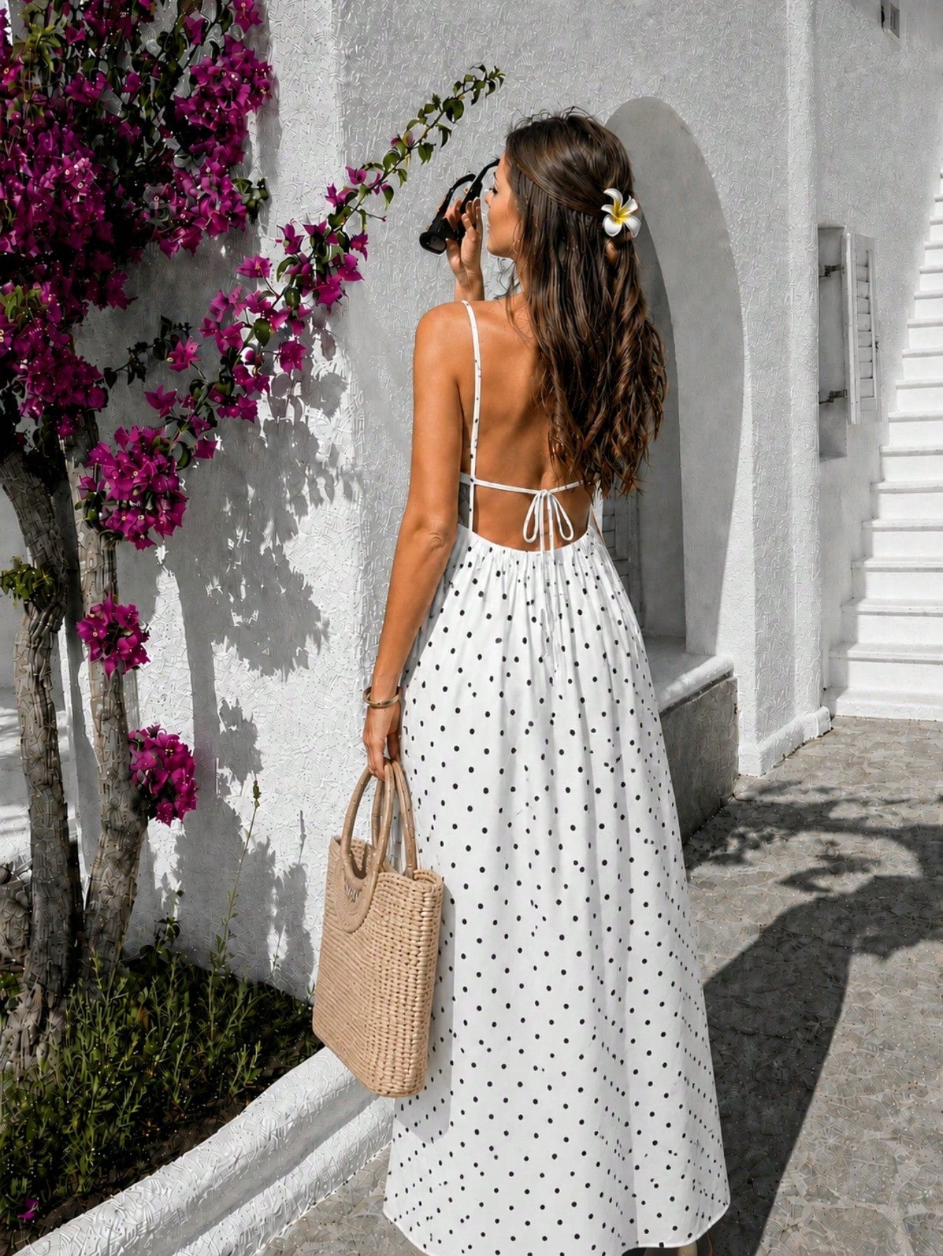 Cévolie Petite Women's Vacation Polka Dot Print Casual Camisole Dress