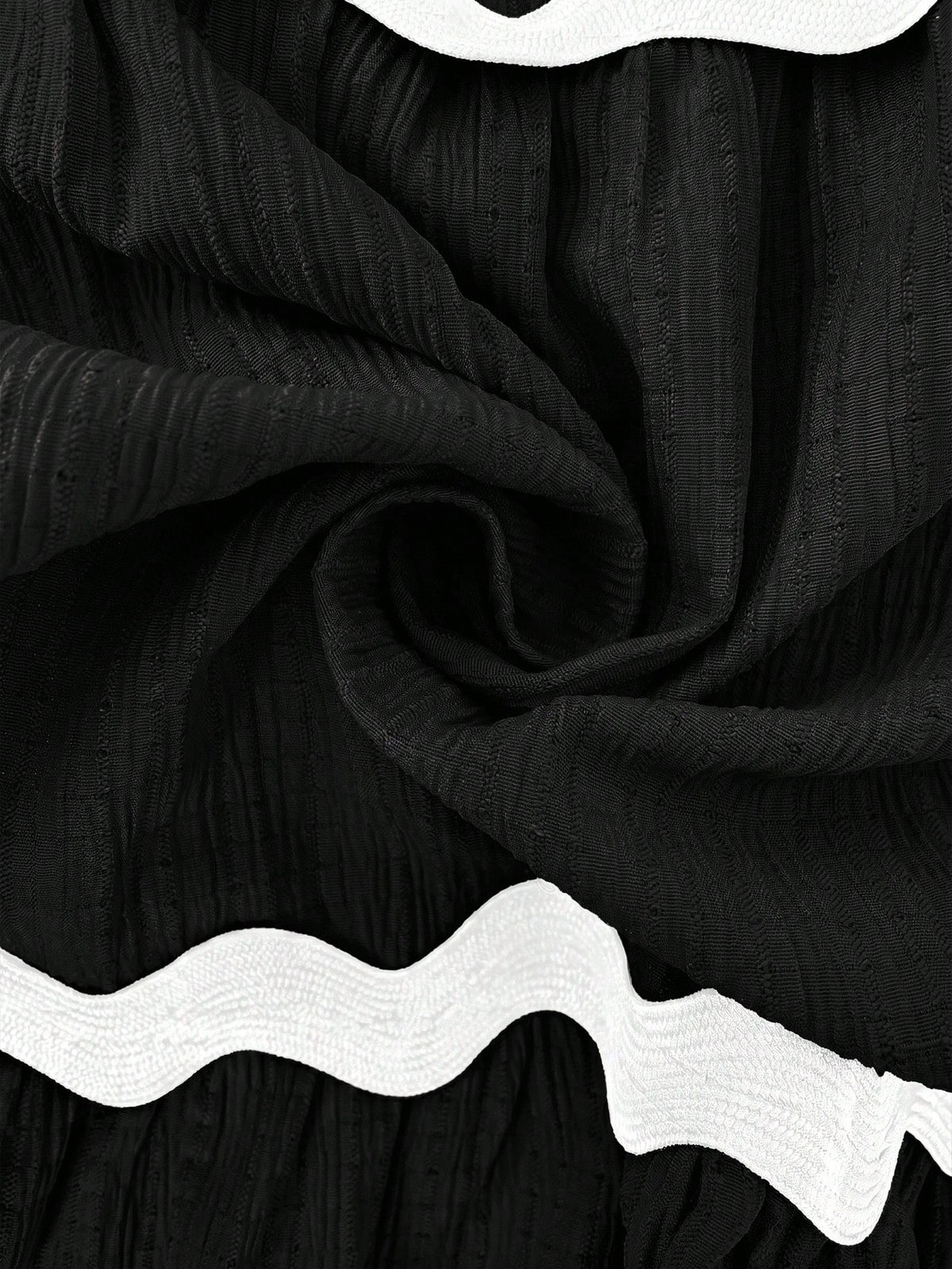 Easowa Contrast Color Wavy Trim Multi-Layer Ruffle Hem A-Line Umbrella Skirt Sun Dress Shoulder Tie Bow Strap - image 9