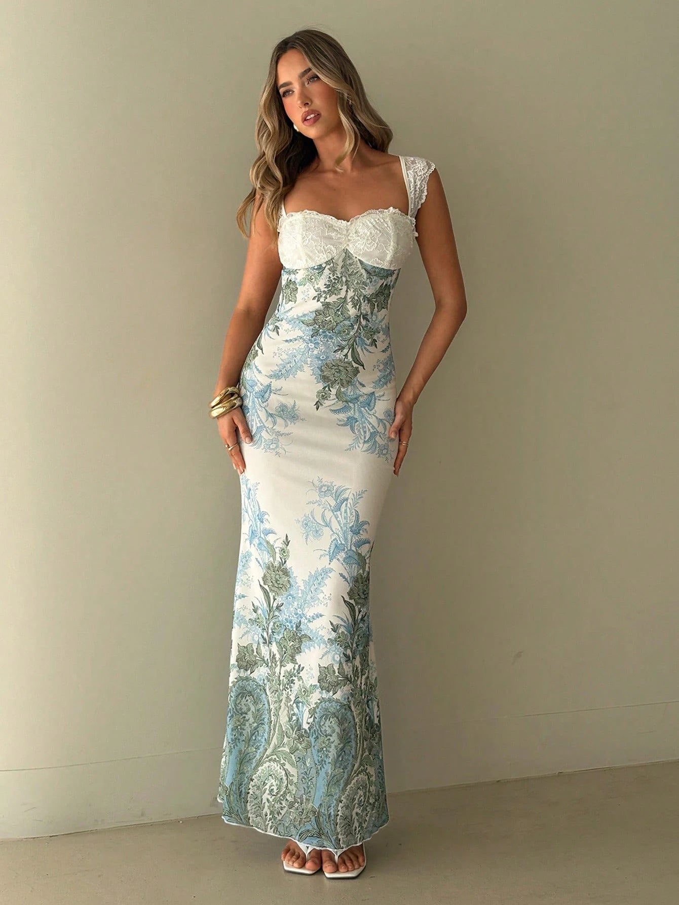 Aloruh Cream Yellow Gradient Floral Mesh Bodycon Backless Summer Dress,Flowy Tropical Holiday Vacation,Lace - image 16