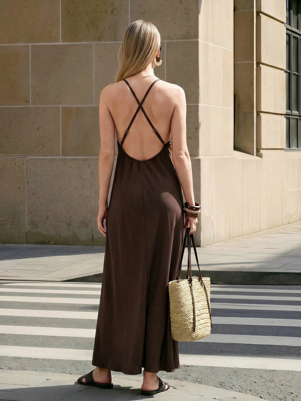 Aveloria Modichic Women's Long Dress Halter Neck A-Line Fit Backless Front Tie Cut Out Deep V-Neck Floor - image 19
