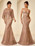 Coutiva Women's Elegant Two Pieces Sequin Mermaid Formal Evening Gown,Dusty Rose Winter Wedding Guest Dress