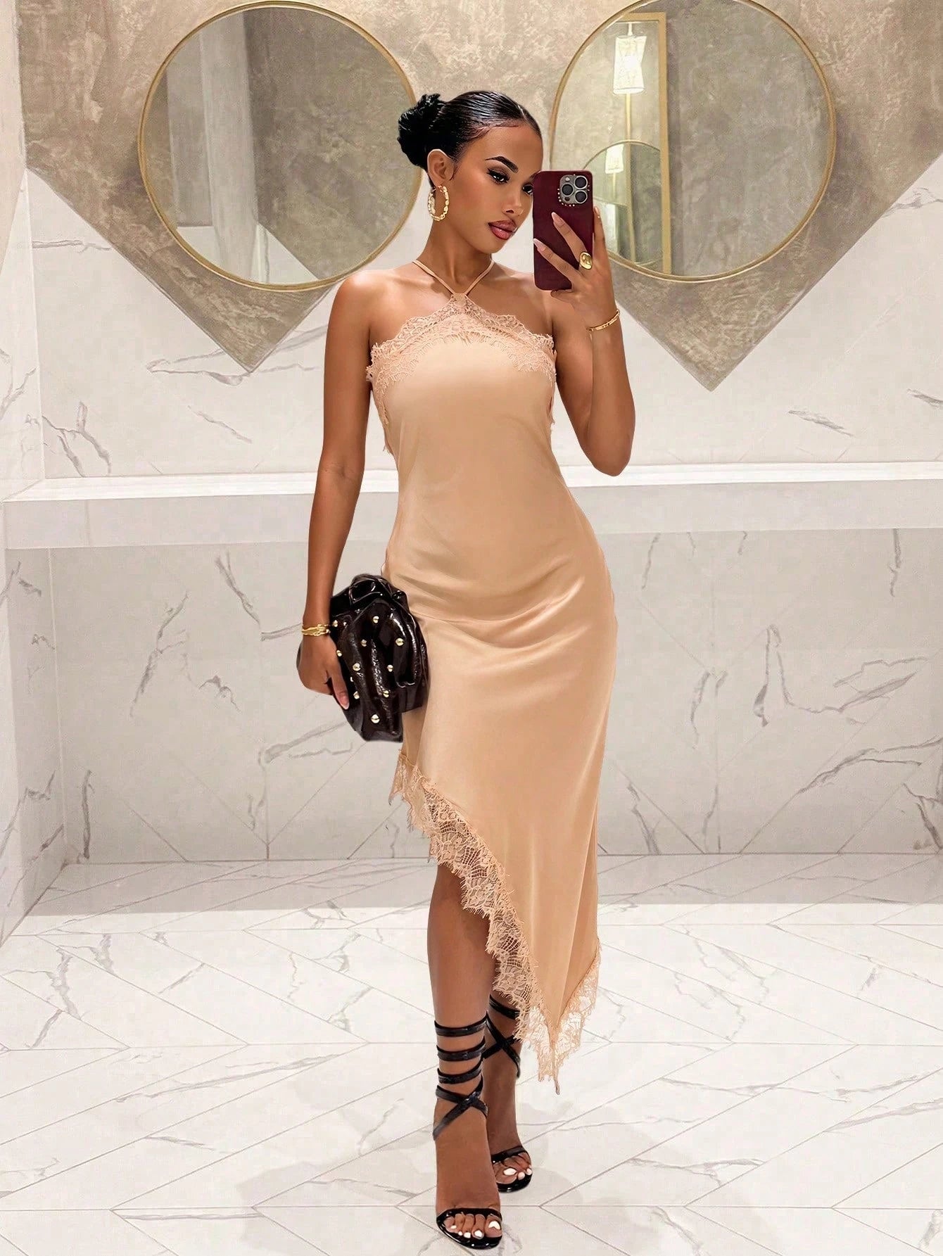 Slaydiva Women's Leopard Print Contrast Lace Sexy Halter Neck Long Dress - image 16