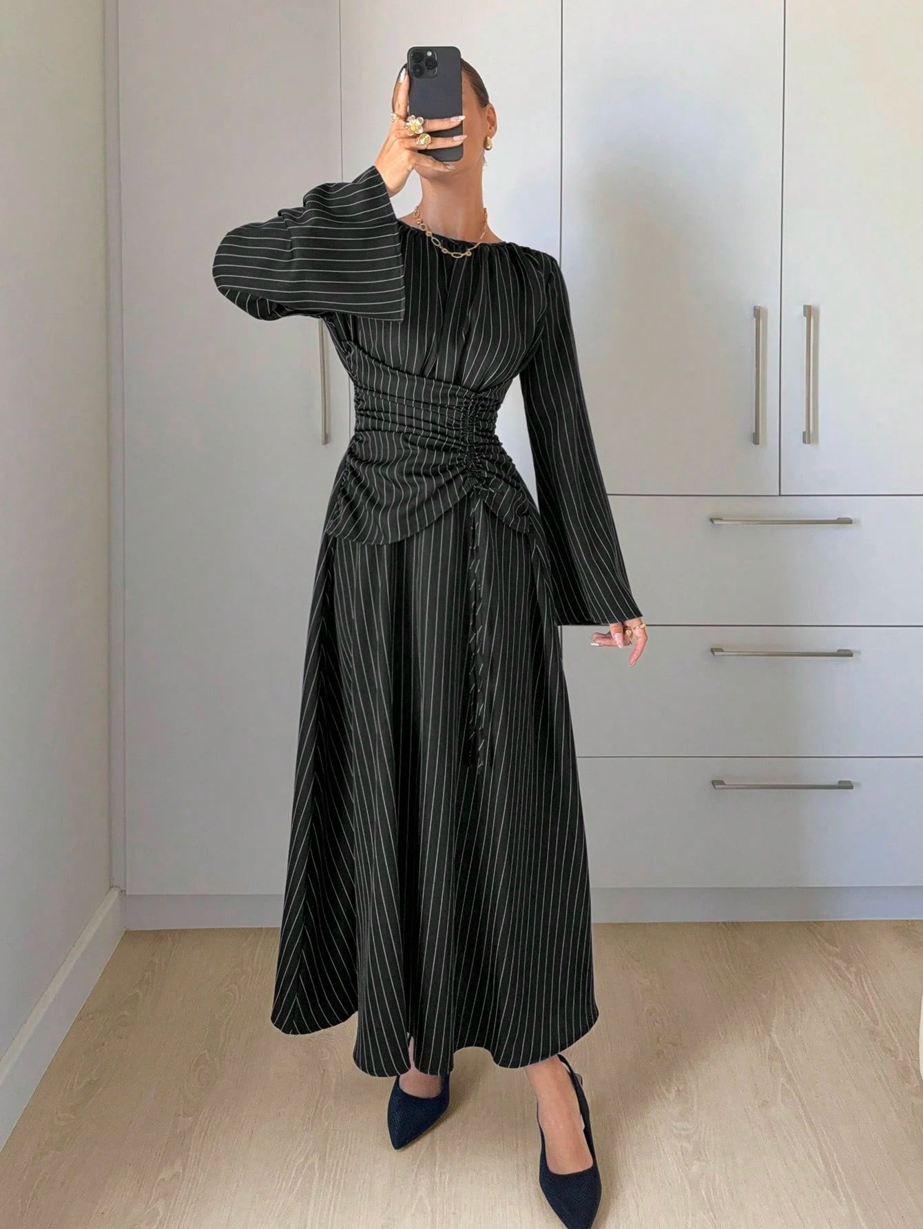 Siren Gaze Women's Navy Blue Minimalist Long Sleeve Dress, Casual Everyday Wear Autumn,Dresses For Women - image 11