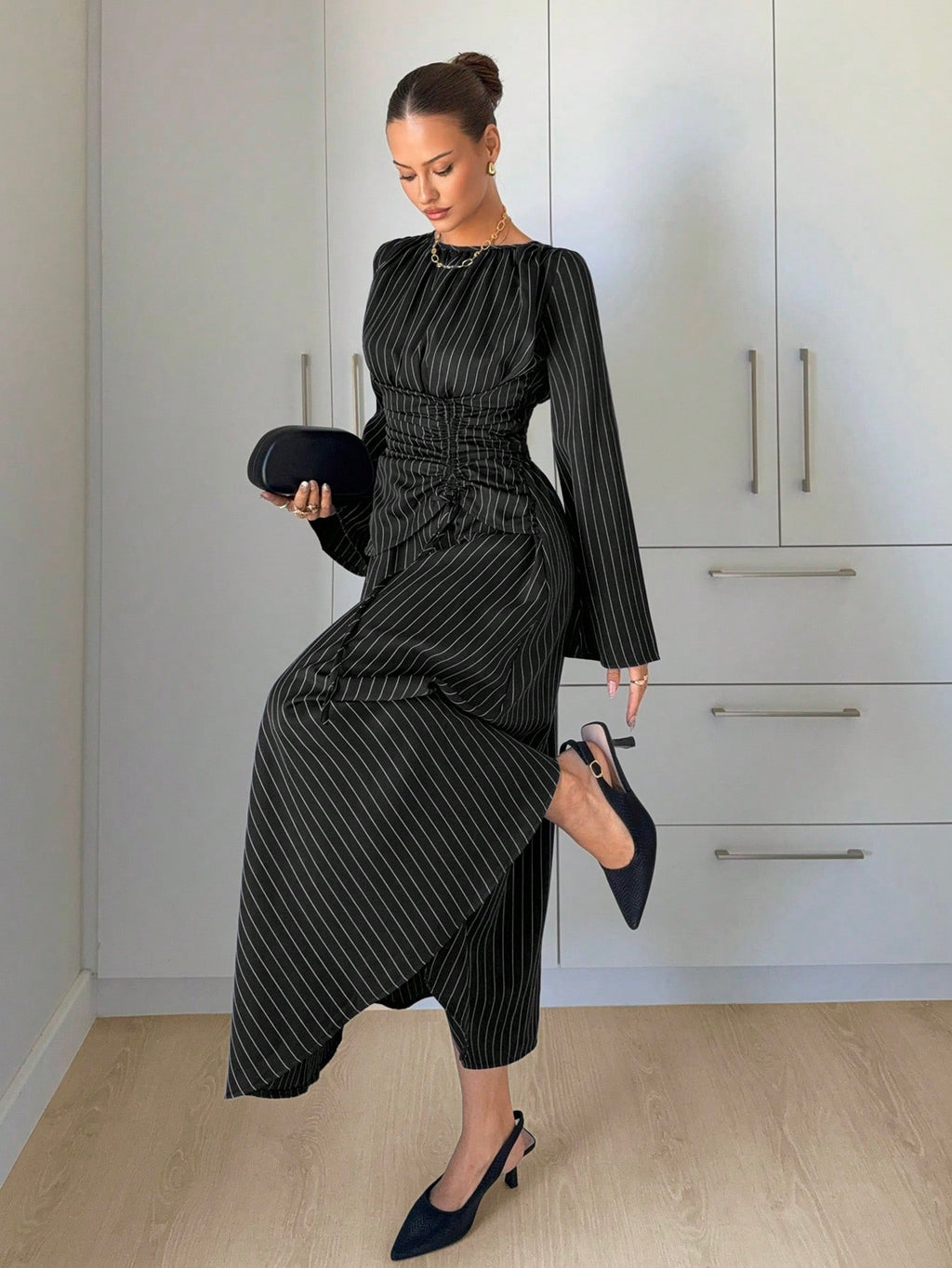 Siren Gaze Women's Navy Blue Minimalist Long Sleeve Dress, Casual Everyday Wear Autumn,Dresses For Women - image 14