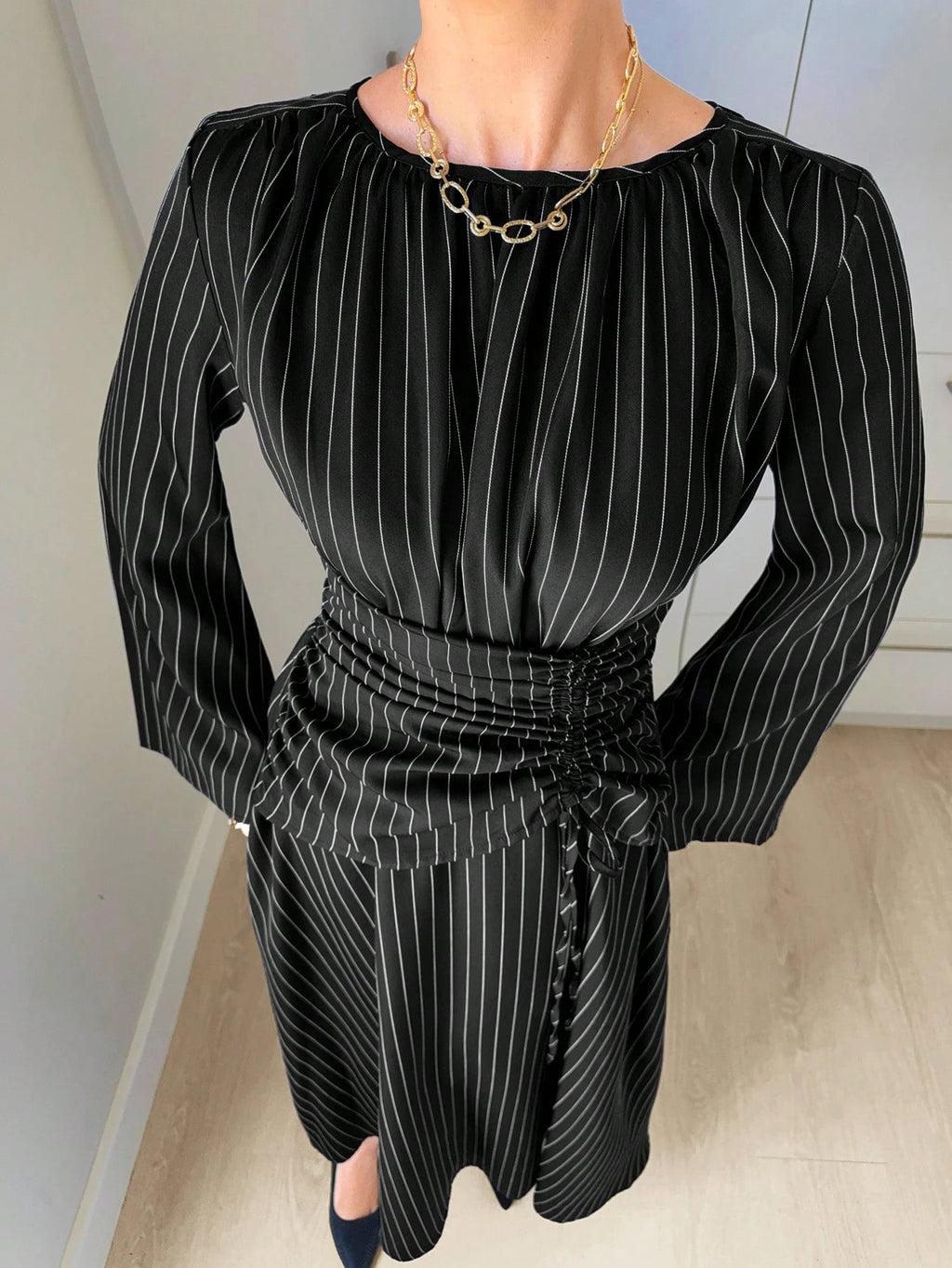 Siren Gaze Women's Navy Blue Minimalist Long Sleeve Dress, Casual Everyday Wear Autumn,Dresses For Women - image 15