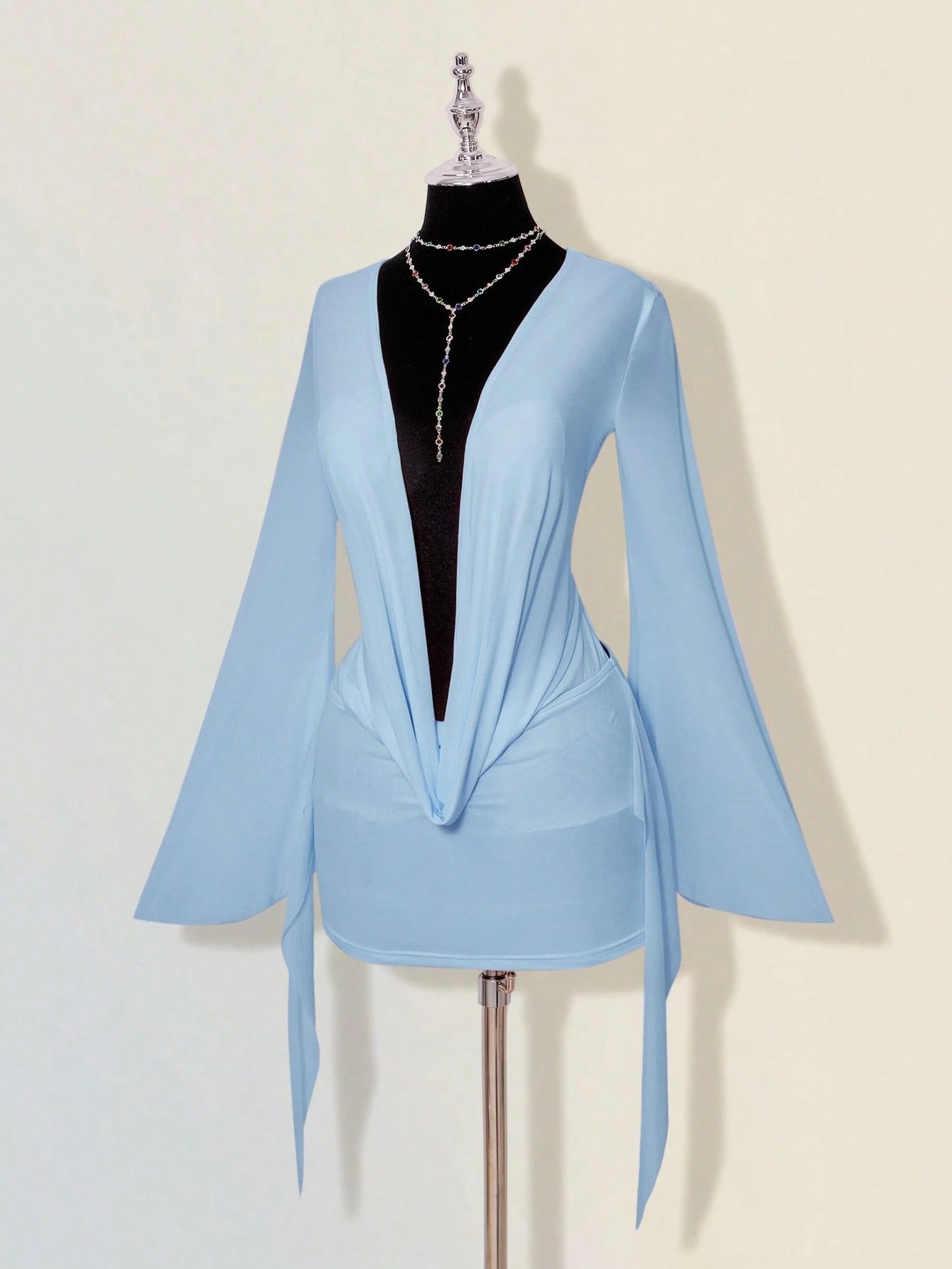 ICON Sexy Oversized Plunging Neckline Mesh Patchwork Backless Mini