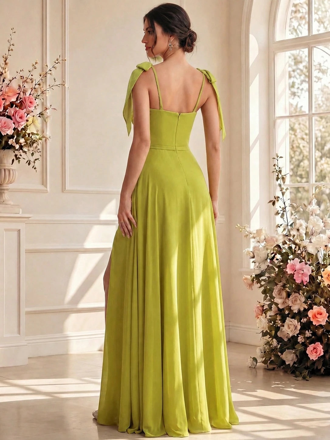New Luxury Sexy Elegant Elegant Solid Color High Slit Bridesmaid Evening Dress Wedding Yellow - image 2