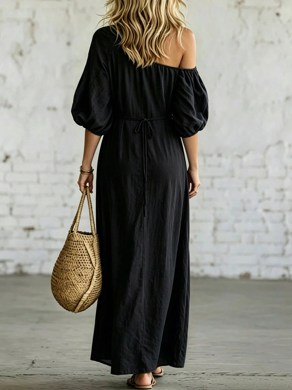 Holidaya Women's Vacation Casual Solid Color Off-Shoulder Dress