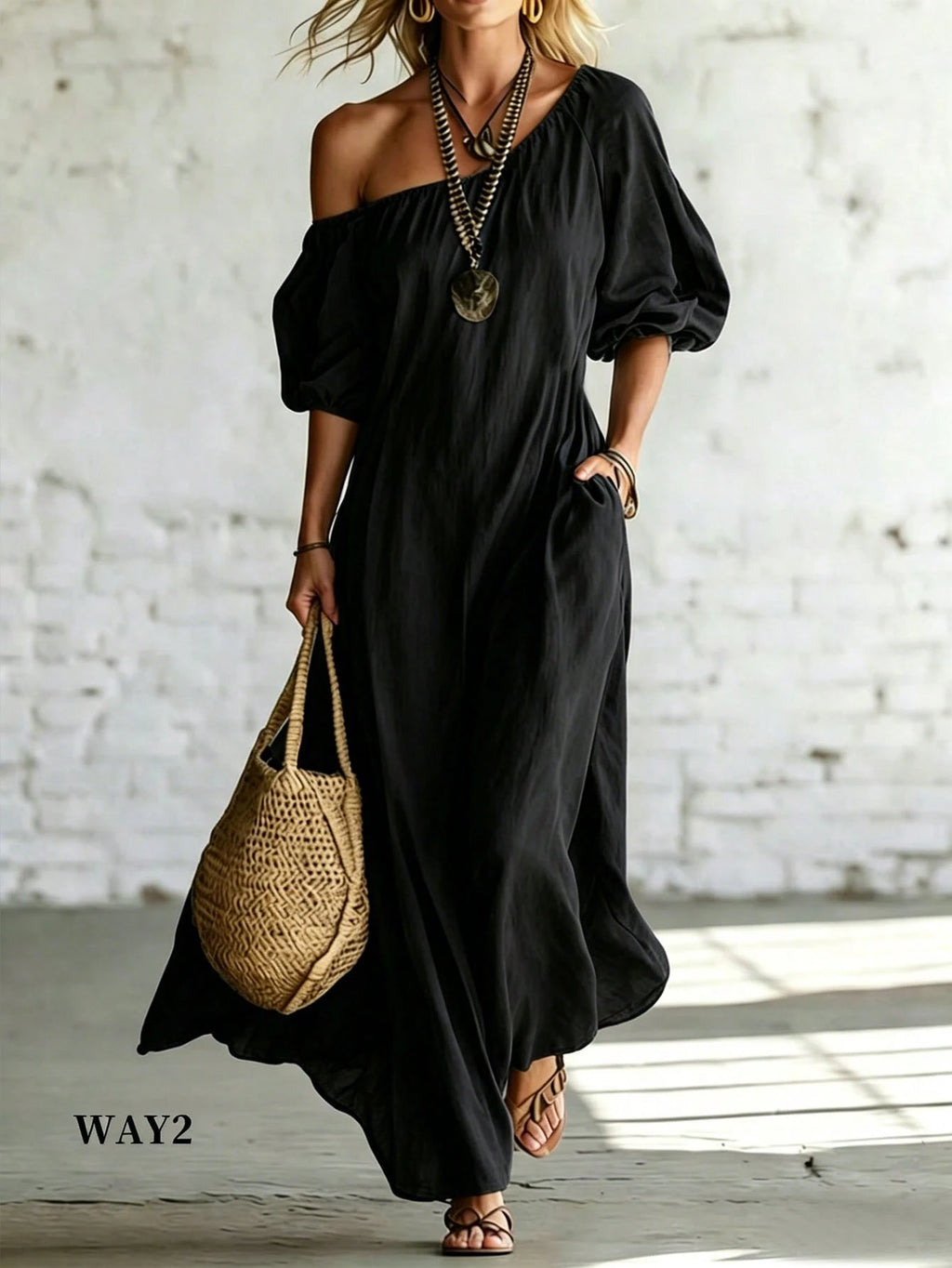 Holidaya Women's Vacation Casual Solid Color Off-Shoulder Dress