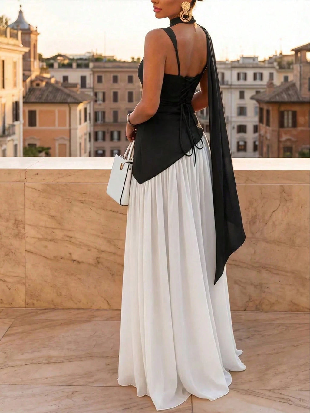 Women's Solid Color Square Neck Backless Tie Ruffle Hem Sexy Vacation