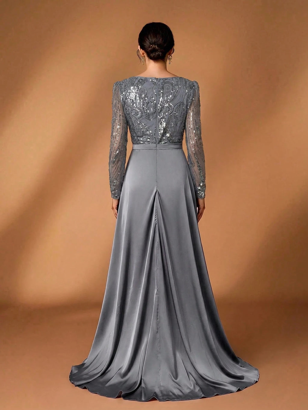 Serin Elegant Navy Blue Winter Formal Evening Wedding Dress,Luxurious Middle Eastern Sequin Mermaid Hem - image 19