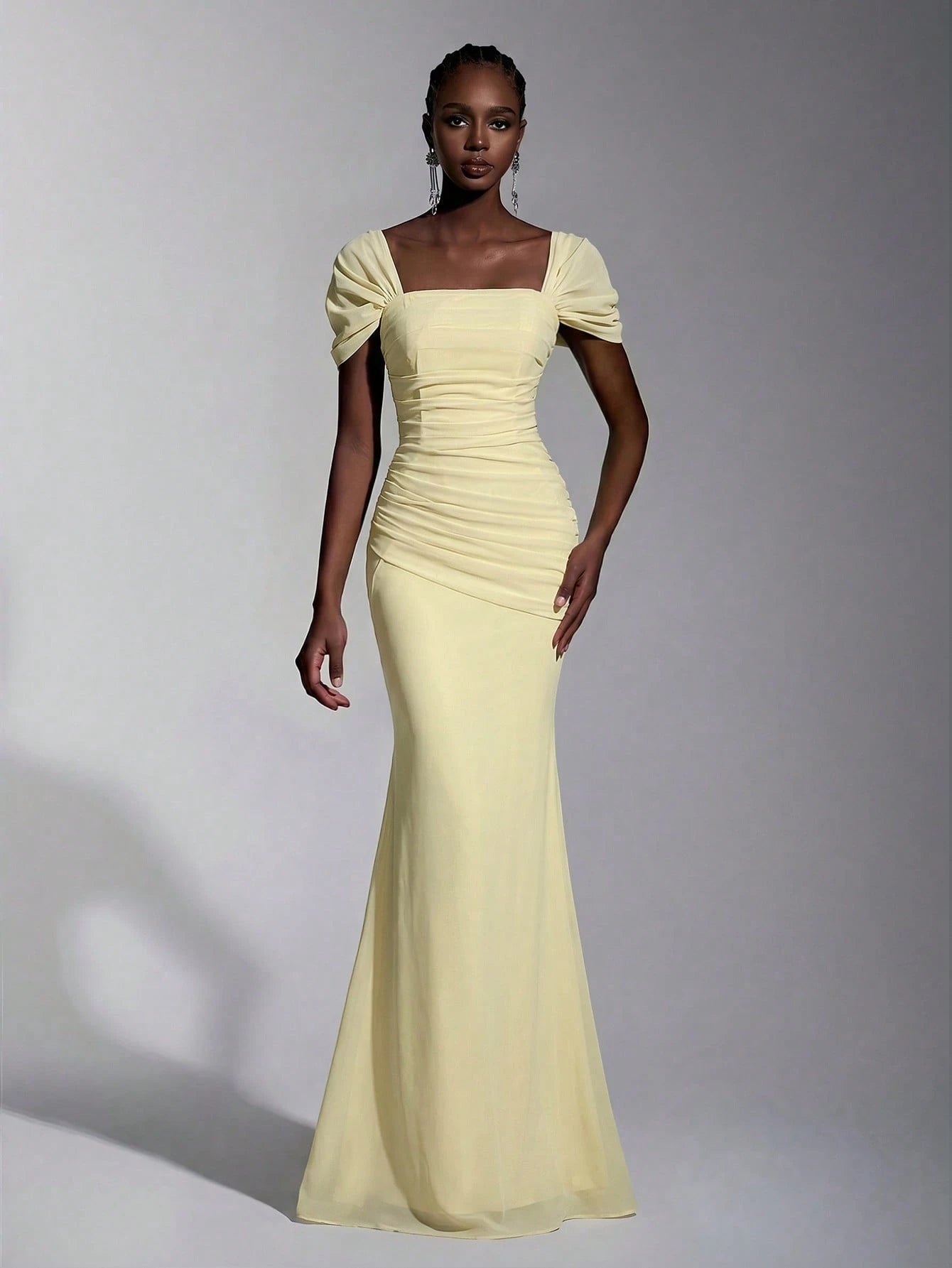 Elitara Elegant Chiffon Off Shoulder Cap Sleeve Ruched Fishtail Dress, Flattering Fit For Dates Boda Wedding, - image 18