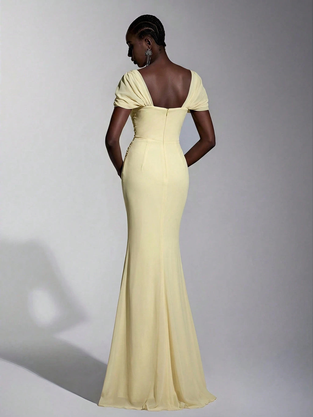 Elitara Elegant Chiffon Off Shoulder Cap Sleeve Ruched Fishtail Dress, Flattering Fit For Dates Boda Wedding, - image 19