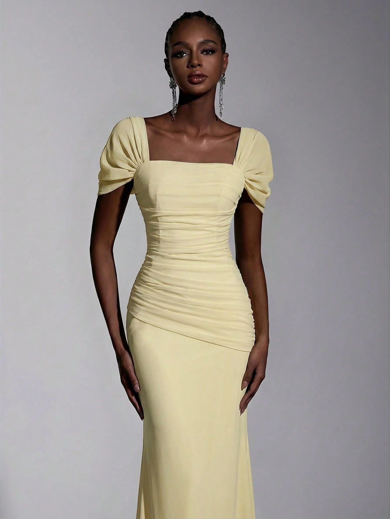 Elitara Elegant Chiffon Off Shoulder Cap Sleeve Ruched Fishtail Dress, Flattering Fit For Dates Boda Wedding, - image 20