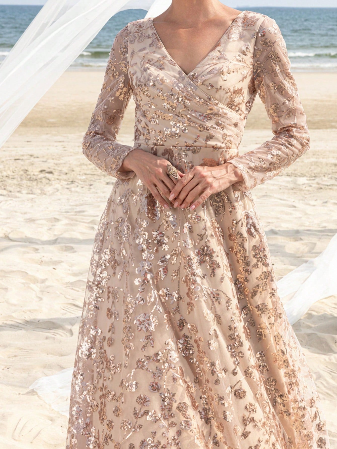 Faeriesty Mosy Elegant Floral Sequin Cross Neck Mother Of The Bride Formal Dress - image 7