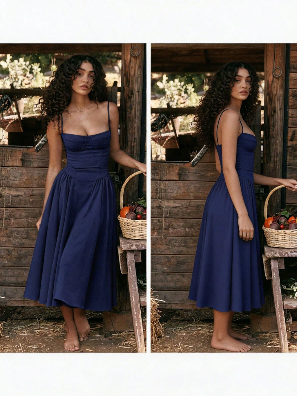 Women's Beige Corset Midi Dress, Spaghetti Strap Sweetheart Neck