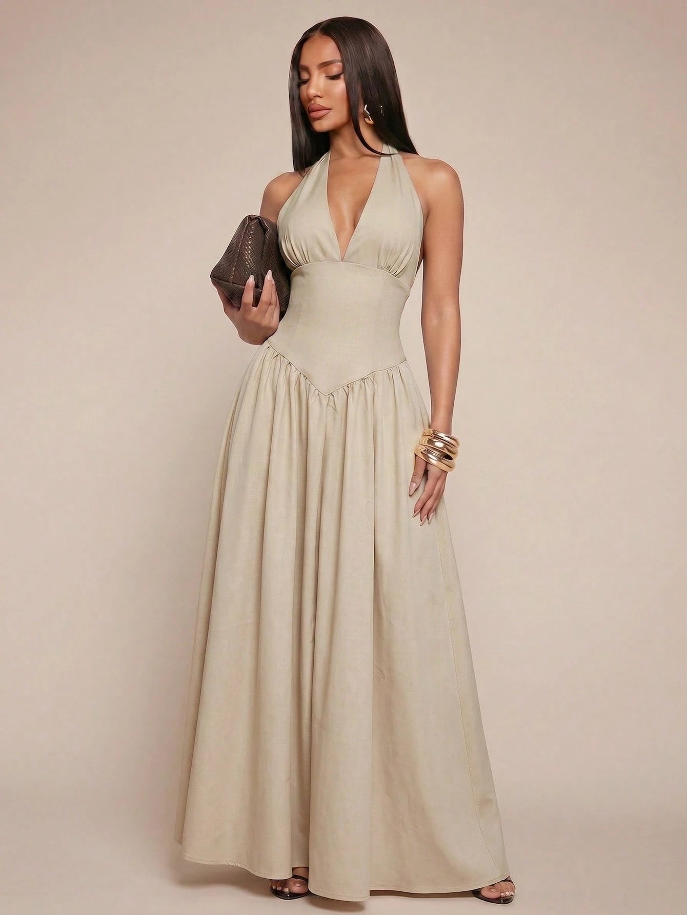Radiana Elegant Sexy Summer Navy Blue Halter Neck Maxi Dress,Flowy