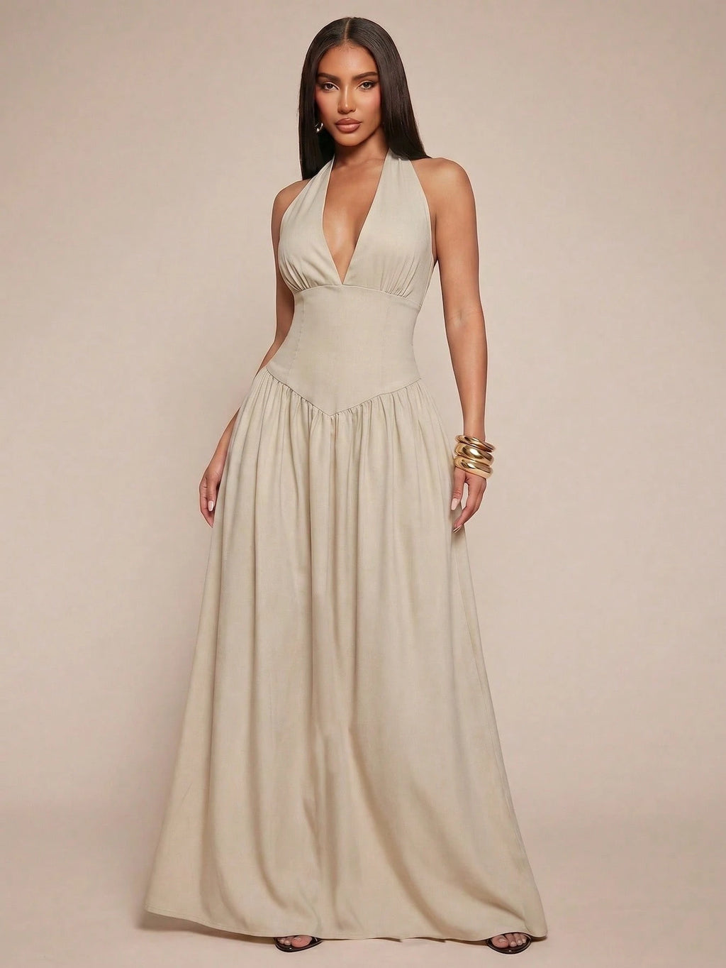 Radiana Elegant Sexy Summer Navy Blue Halter Neck Maxi Dress,Flowy