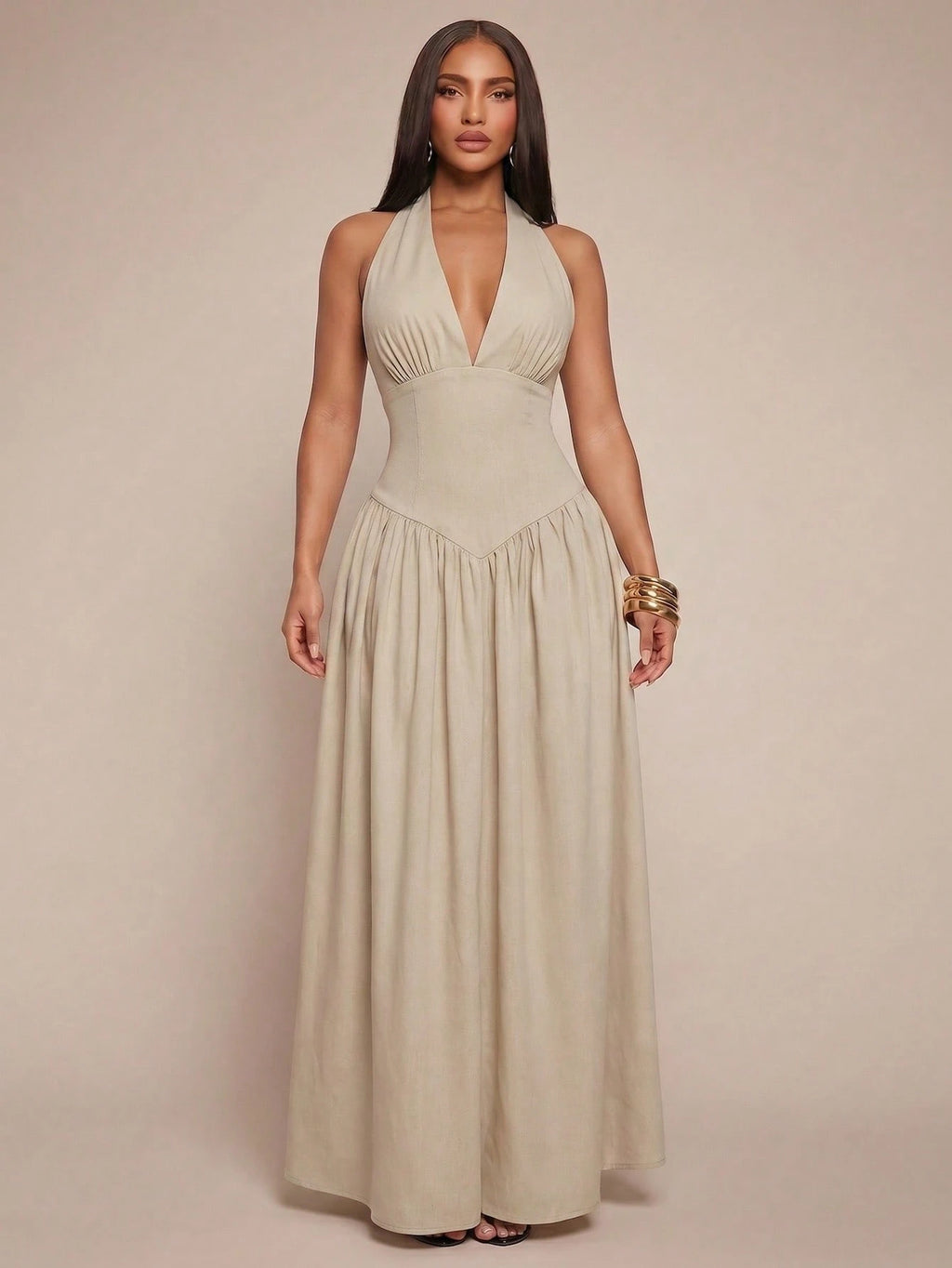 Radiana Elegant Sexy Summer Navy Blue Halter Neck Maxi Dress,Flowy
