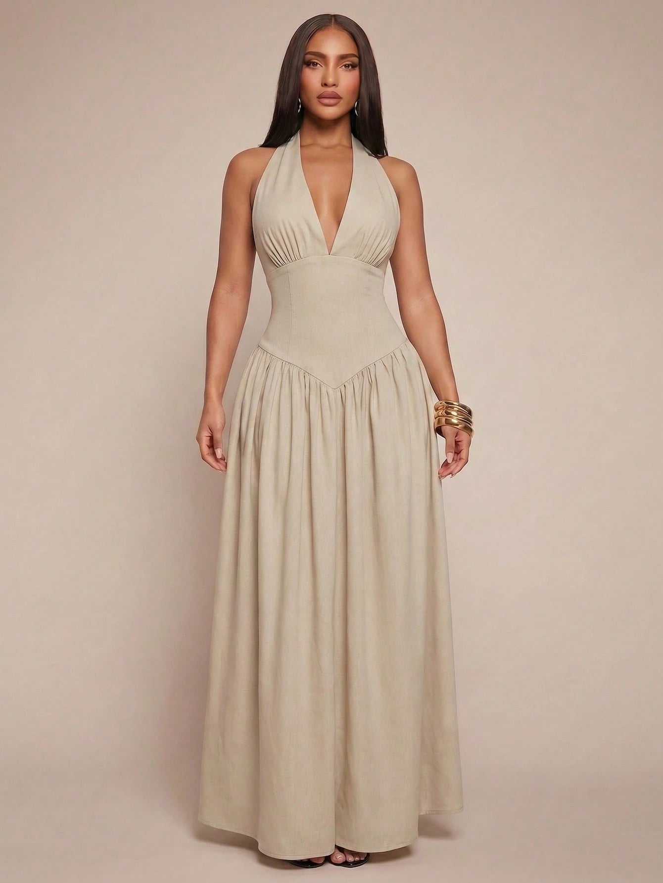 Radiana Elegant Sexy Summer Navy Blue Halter Neck Maxi Dress,Flowy
