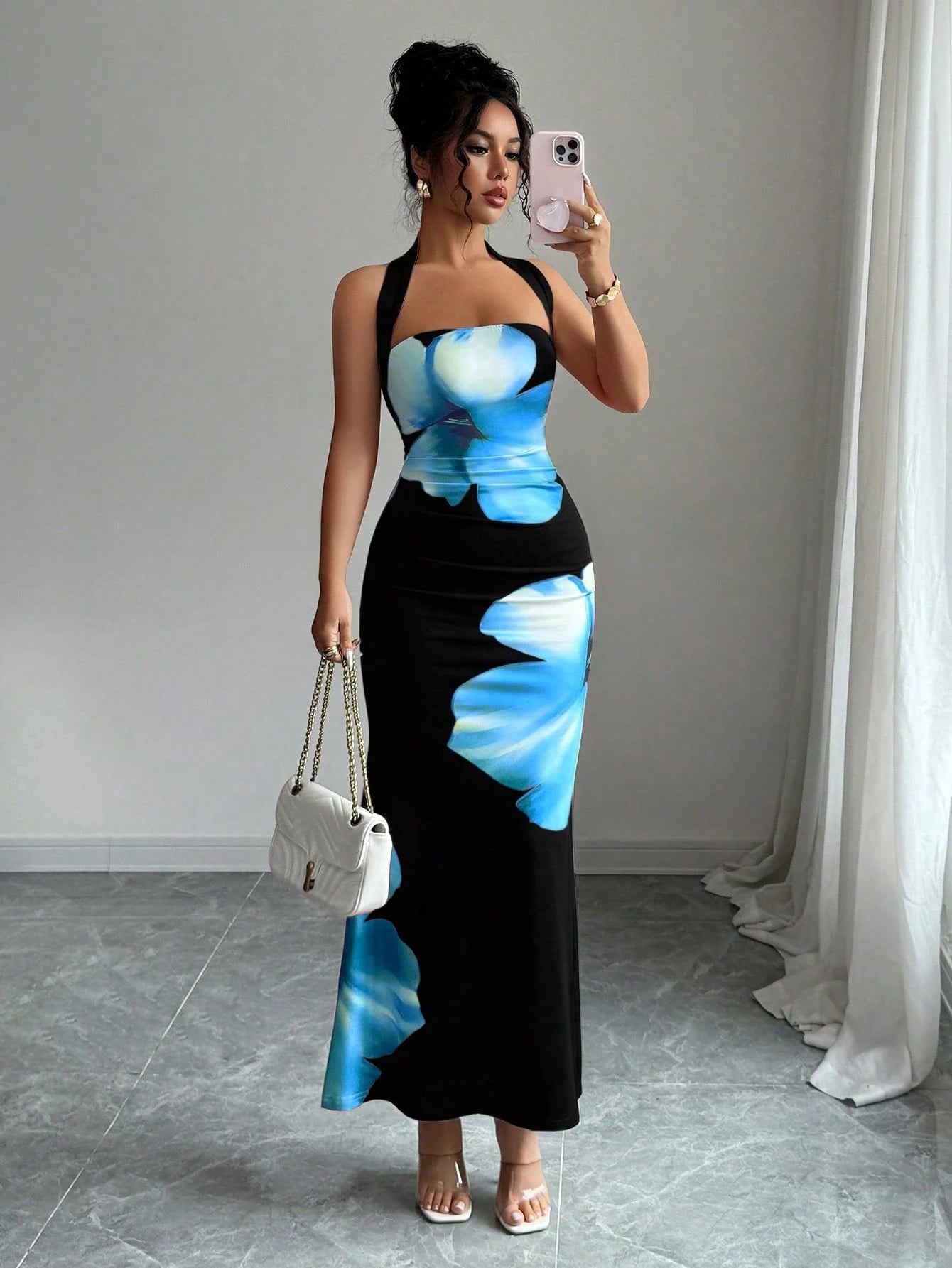 Elenzga Women's 2025 Summer Halter Tie Waist Slim Fit Printed Mid-Length Dress - image 17