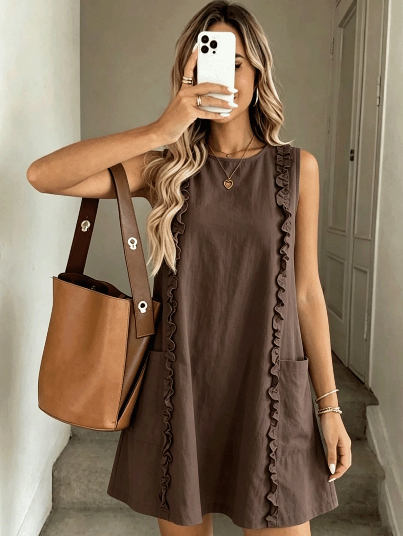 2026 Women's Casual Sleeveless Ruffle Mini Dress, Round Neck Loose