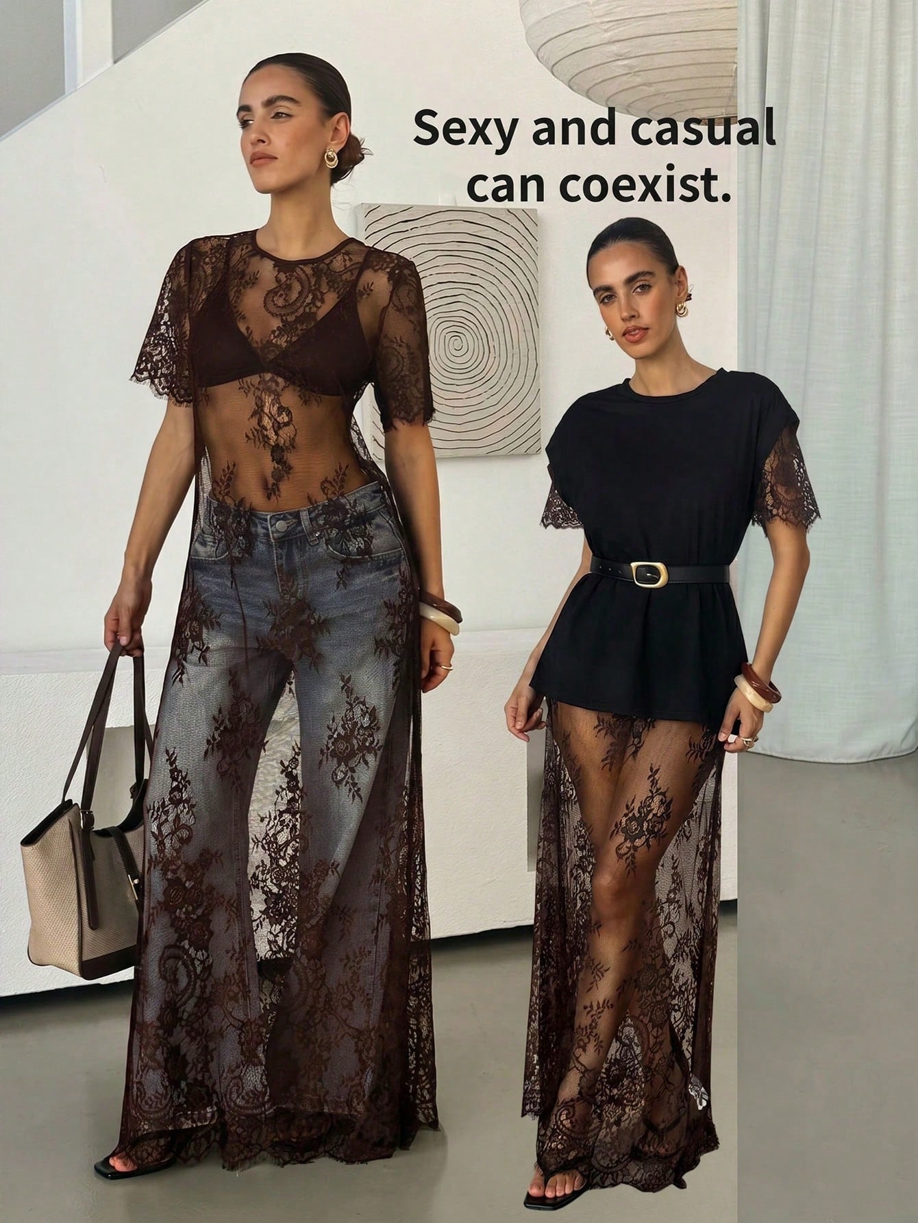 Lavishia Women's Lace Embroidered Sheer Dress Photoshoot Outfit,Black