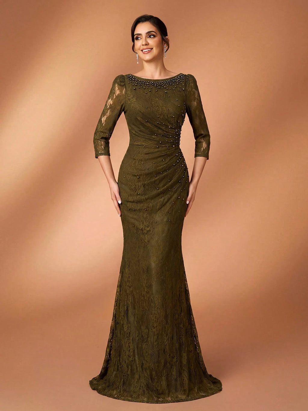 Serin Sage Green Winter Elegant Formal Wedding Bride & Mother Of The Bride Evening Gowns,Diamond Beaded Lace - image 3