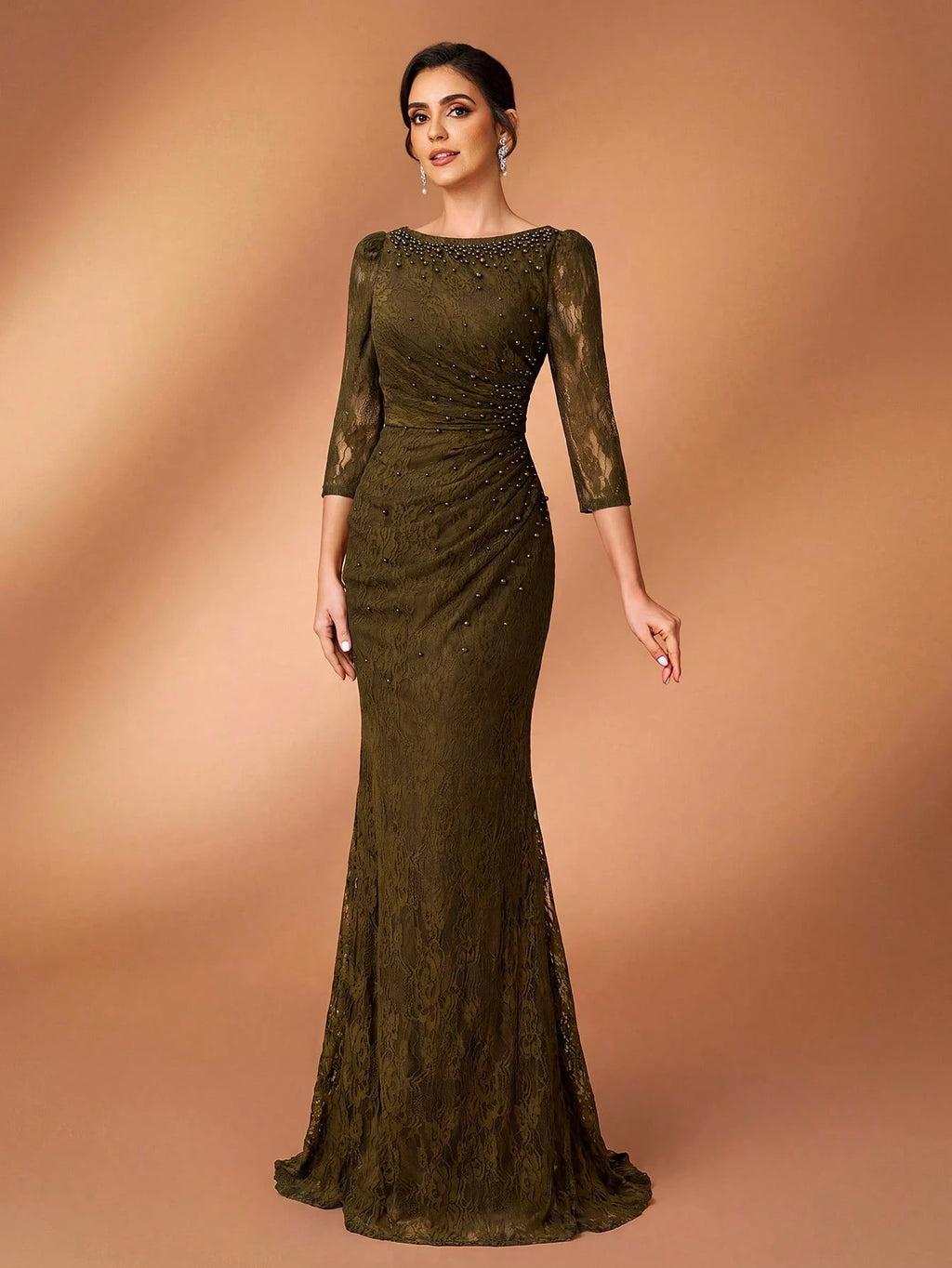 Serin Sage Green Winter Elegant Formal Wedding Bride & Mother Of The Bride Evening Gowns,Diamond Beaded Lace - image 4