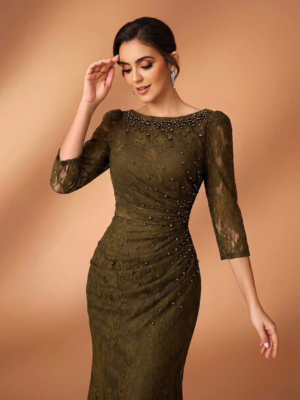 Serin Sage Green Winter Elegant Formal Wedding Bride & Mother Of The Bride Evening Gowns,Diamond Beaded Lace - image 5