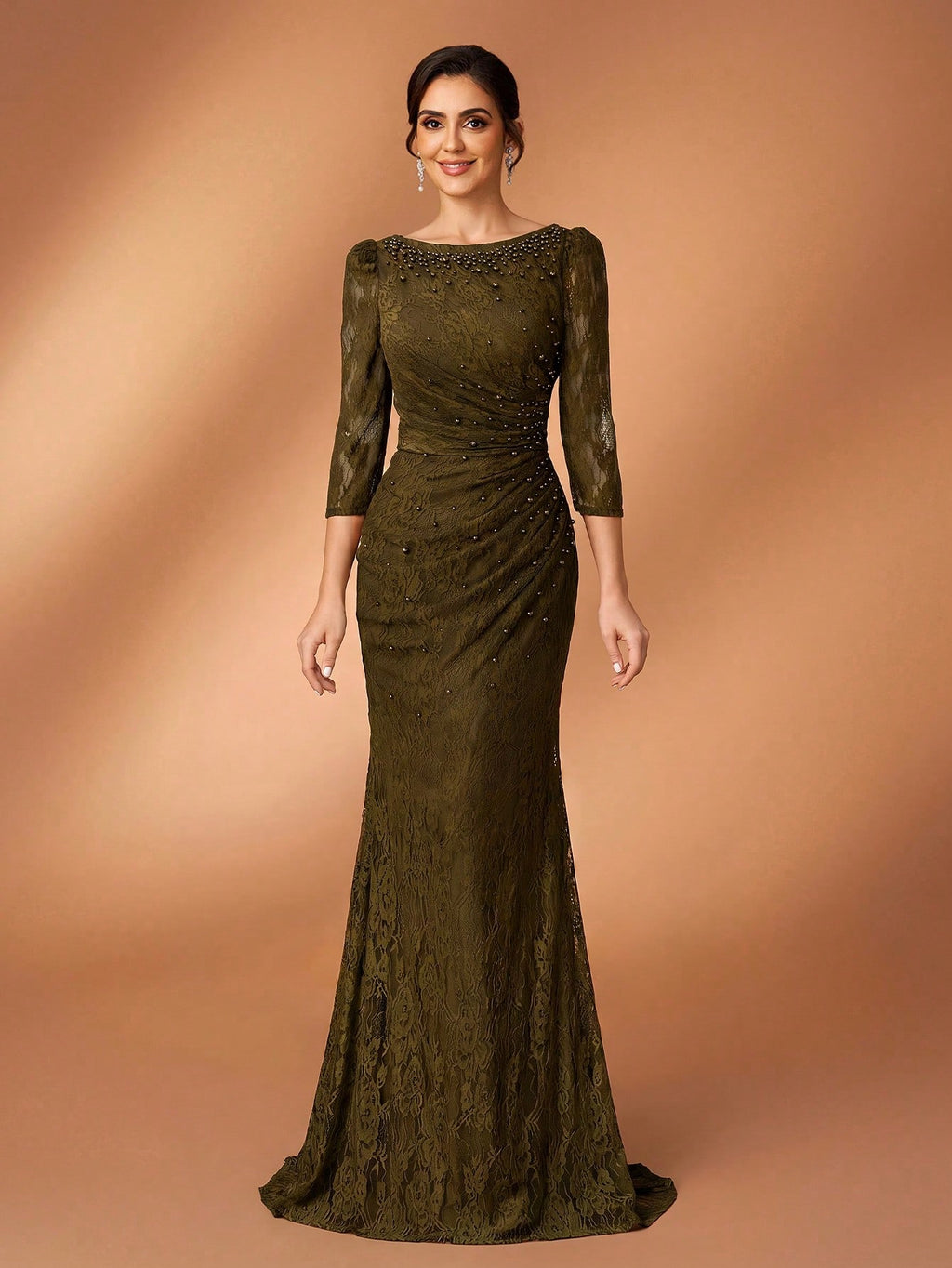 Serin Sage Green Winter Elegant Formal Wedding Bride & Mother Of The Bride Evening Gowns,Diamond Beaded Lace - image 6