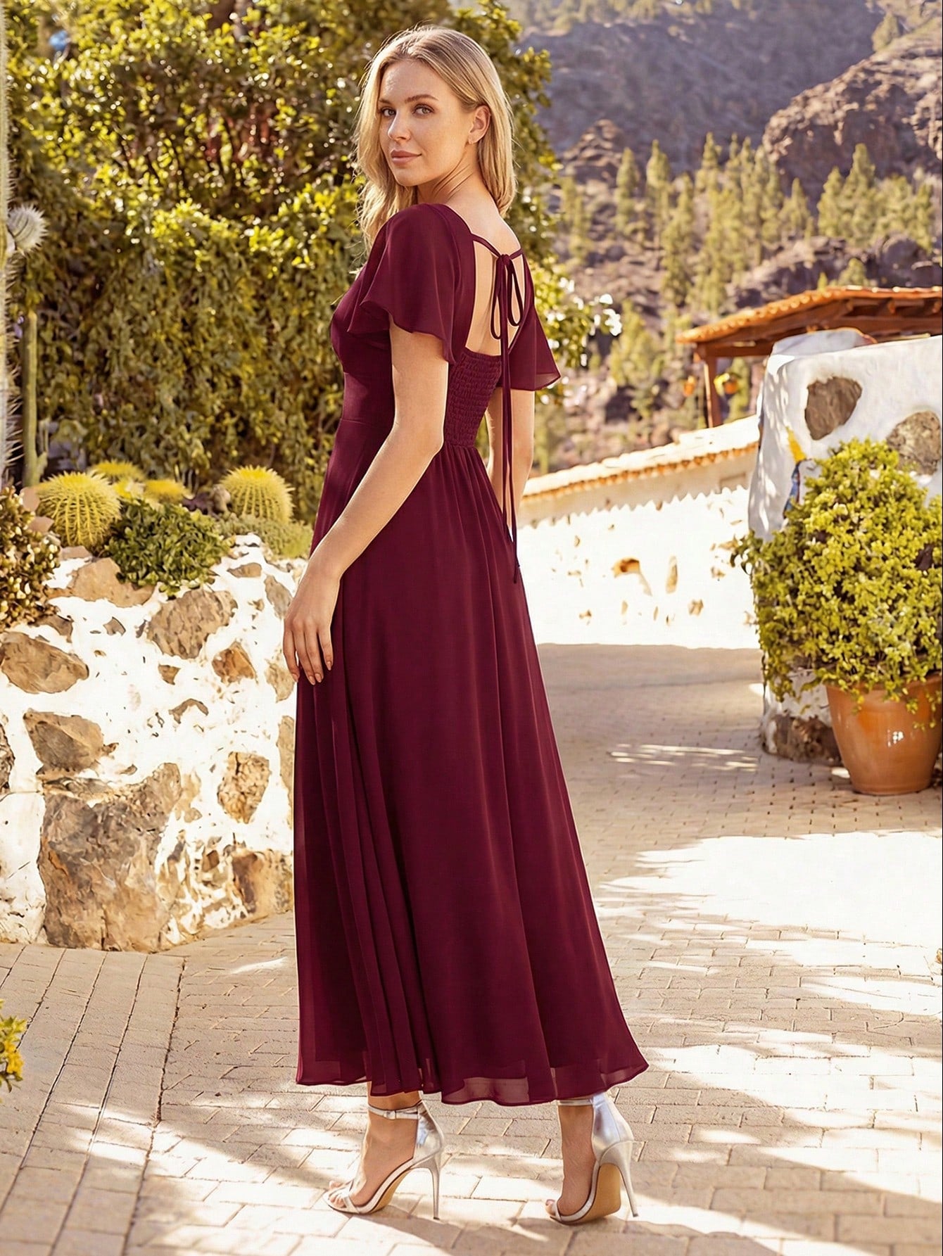 EVERPRETTY Elegant Chiffon Short Sleeve Square Neck Bridesmaid Dress, Autumn Wedding Guest Evening Gown, - image 12