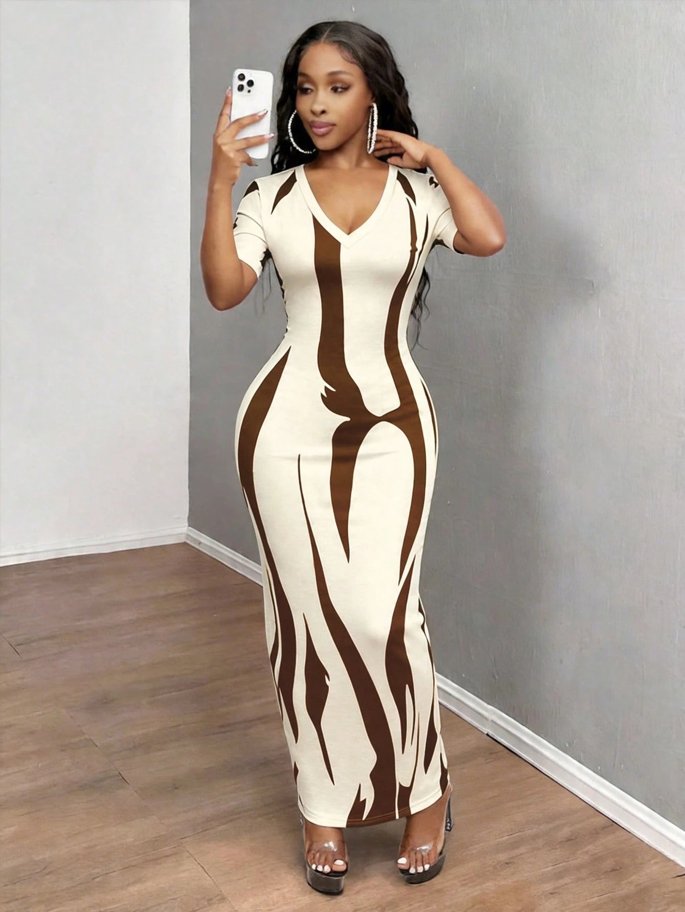 Zyxie Women's Sexy Casual Fitted Printed Short Sleeve Dress, Summer