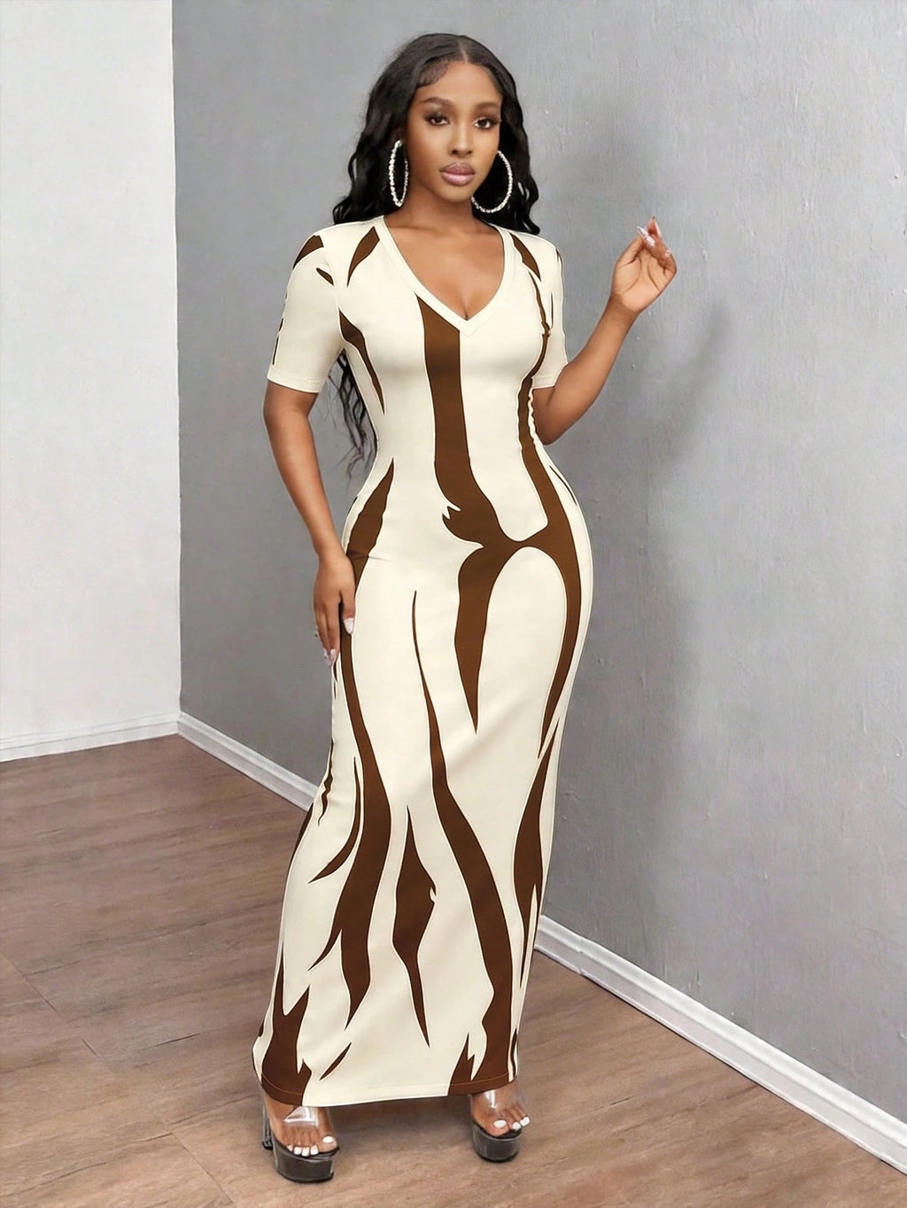 Zyxie Women's Sexy Casual Fitted Printed Short Sleeve Dress, Summer