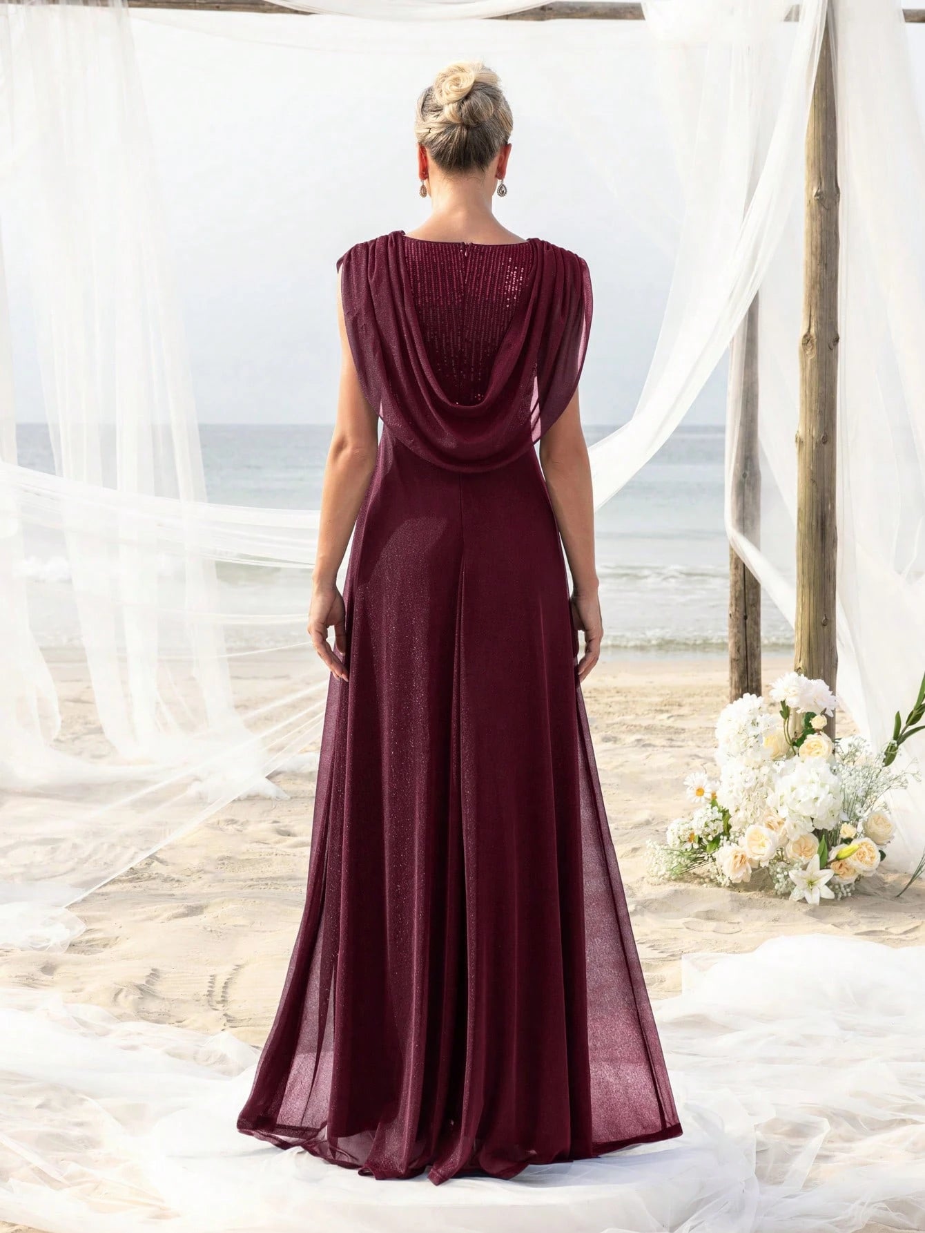 Elegant Pleated Collar Dress For Bride's Mother, Suitable For Beach Bachelorette Party, Beach Wedding Gown, - image 12
