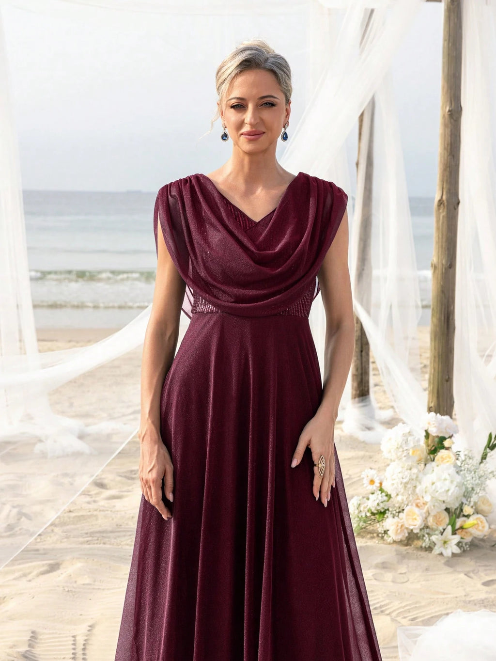 Elegant Pleated Collar Dress For Bride's Mother, Suitable For Beach Bachelorette Party, Beach Wedding Gown, - image 14