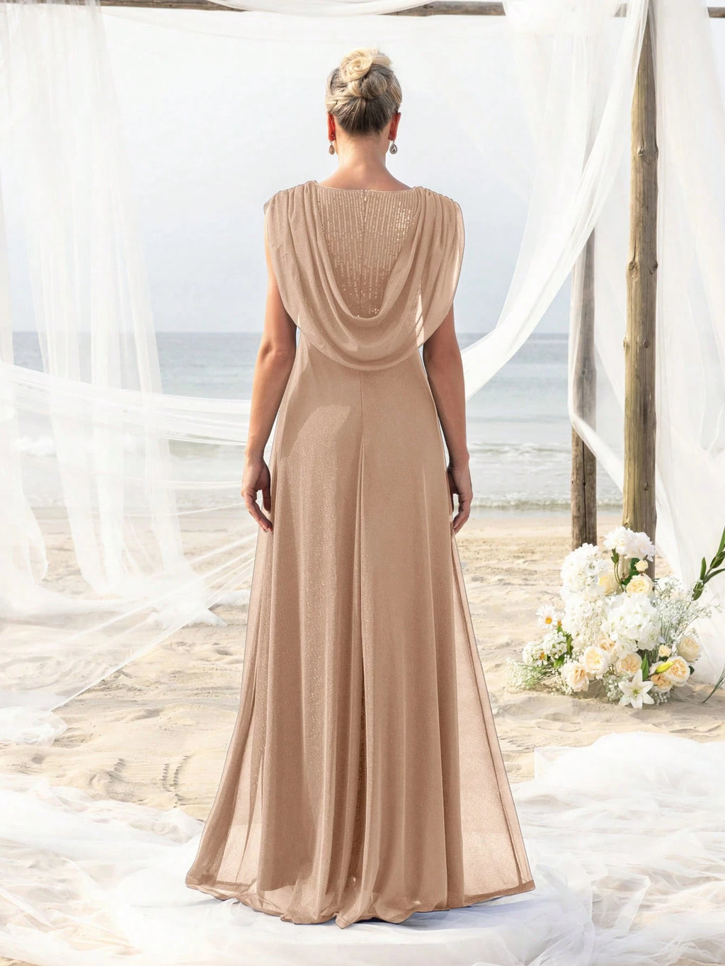 Elegant Pleated Collar Dress For Bride's Mother, Suitable For Beach Bachelorette Party, Beach Wedding Gown, - image 18