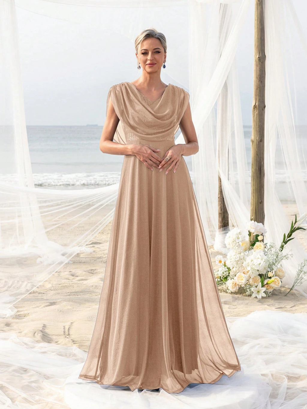 Elegant Pleated Collar Dress For Bride's Mother, Suitable For Beach Bachelorette Party, Beach Wedding Gown, - image 17