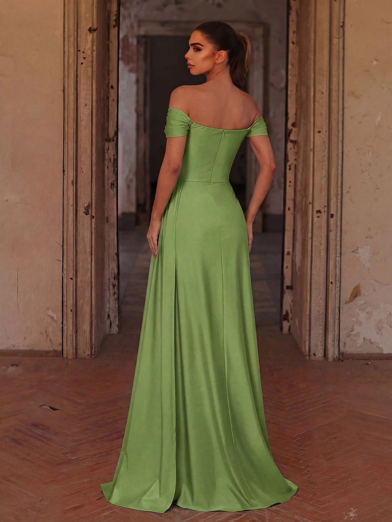 Elegant Satin Off-Shoulder Evening Gown With High-Slit Hem | Perfect For Bridesmaids,Evening Parties,Luxury - image 2