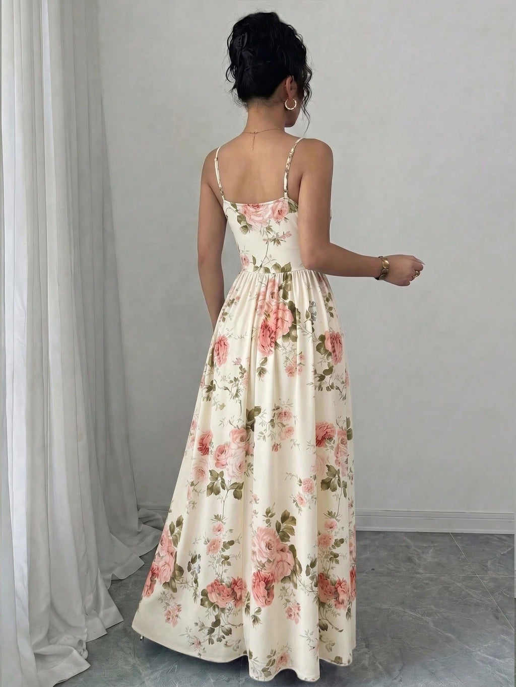Elenzga Women's Elegant Boho Chiffon Spaghetti Strap Waist Cinched