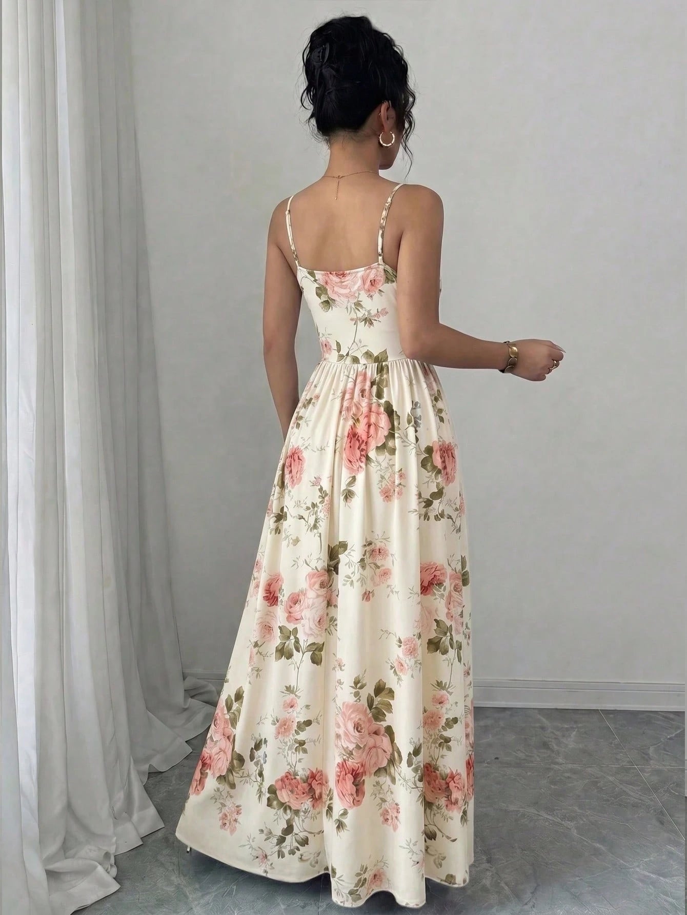Elenzga Women's Elegant Boho Chiffon Spaghetti Strap Waist Cinched