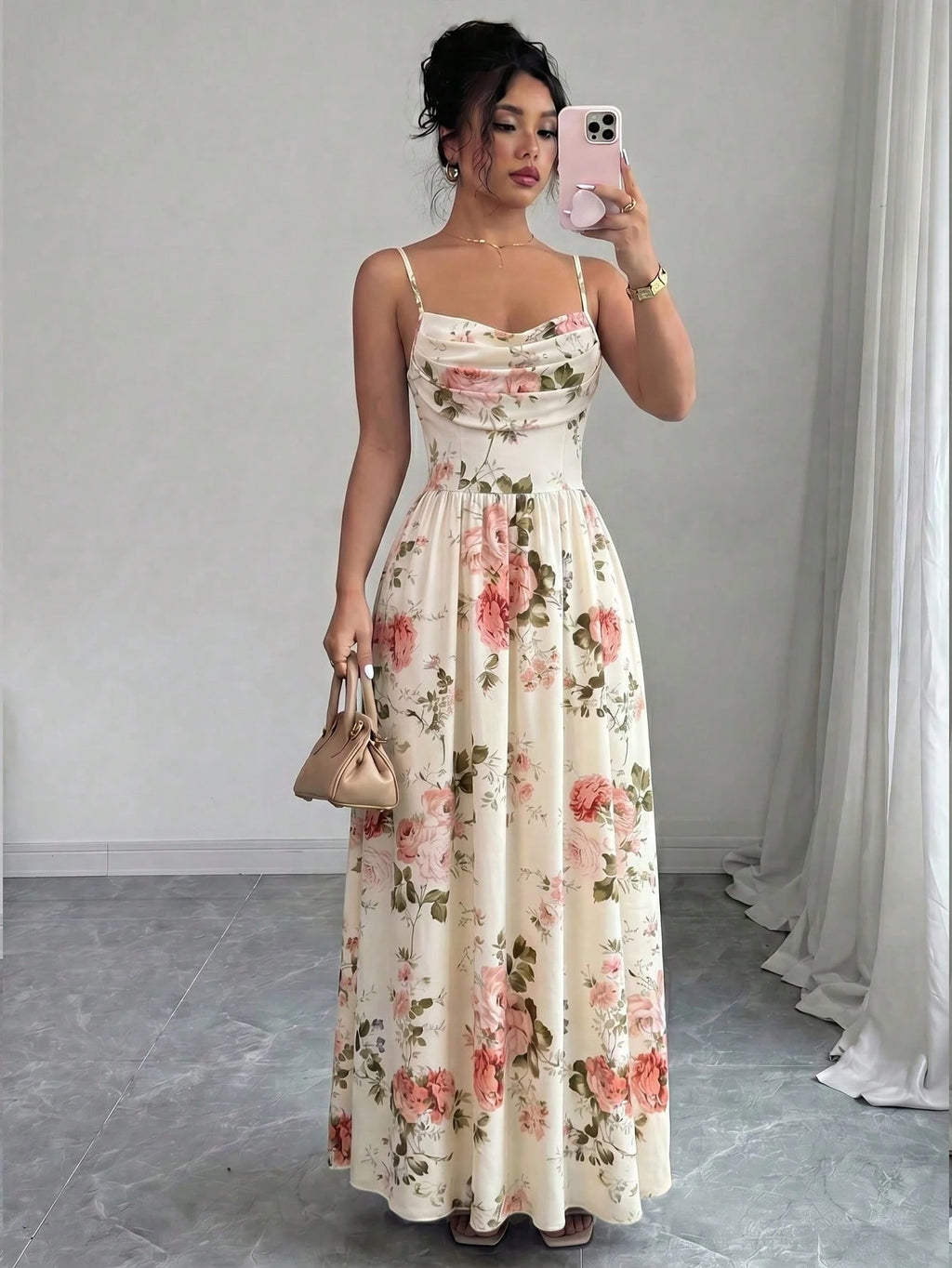 Elenzga Women's Elegant Boho Chiffon Spaghetti Strap Waist Cinched