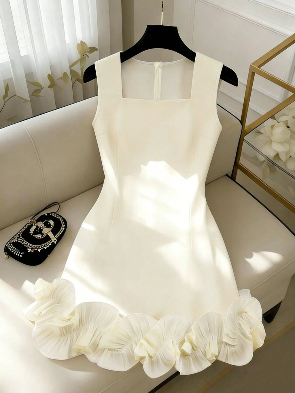 Franclia Elegant White Summer Square-Neck Sleeveless Dress With Ruffles,Perfect For Bar Party,Wedding - image 9