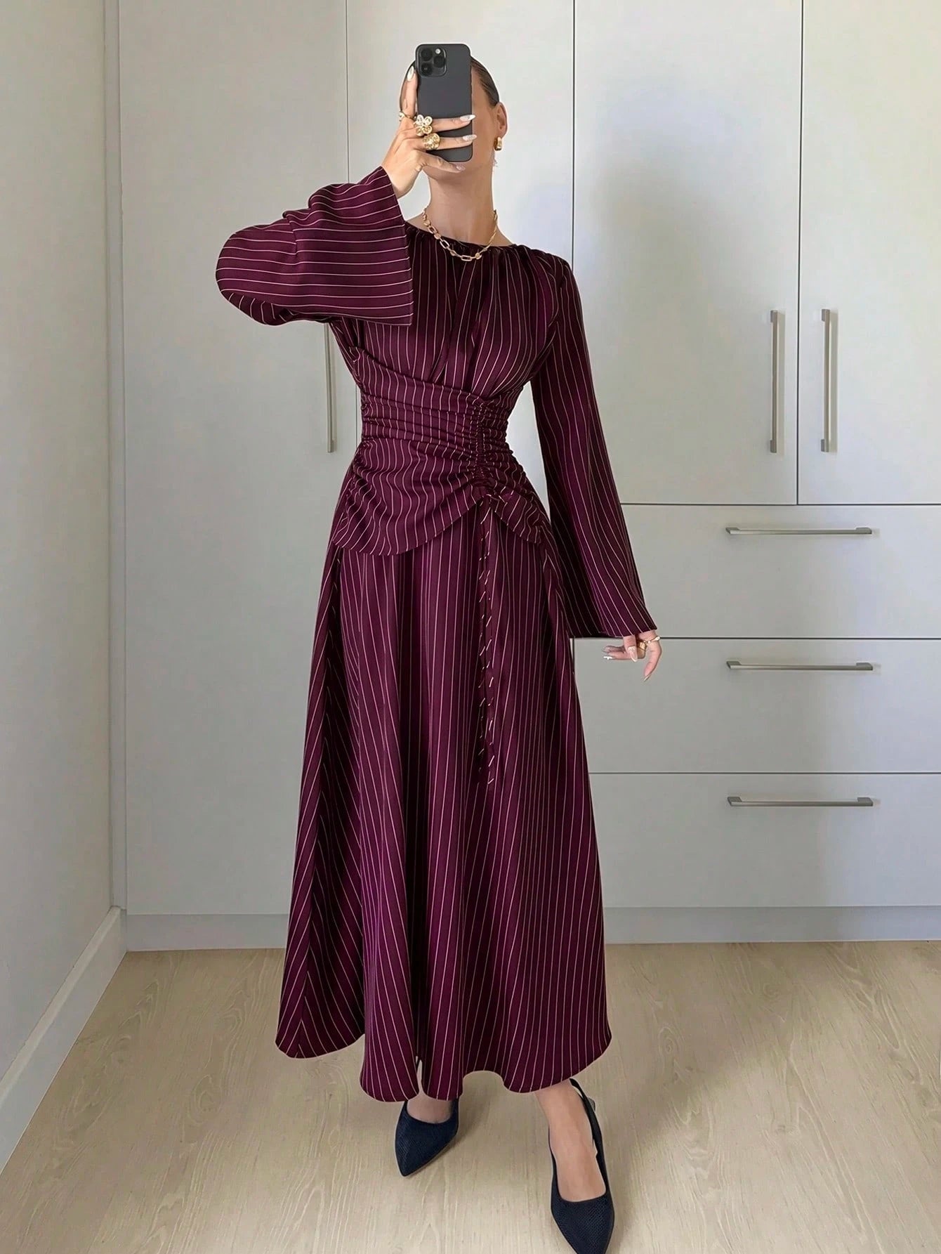 Siren Gaze Women's Navy Blue Minimalist Long Sleeve Dress, Casual Everyday Wear Autumn,Dresses For Women - image 18