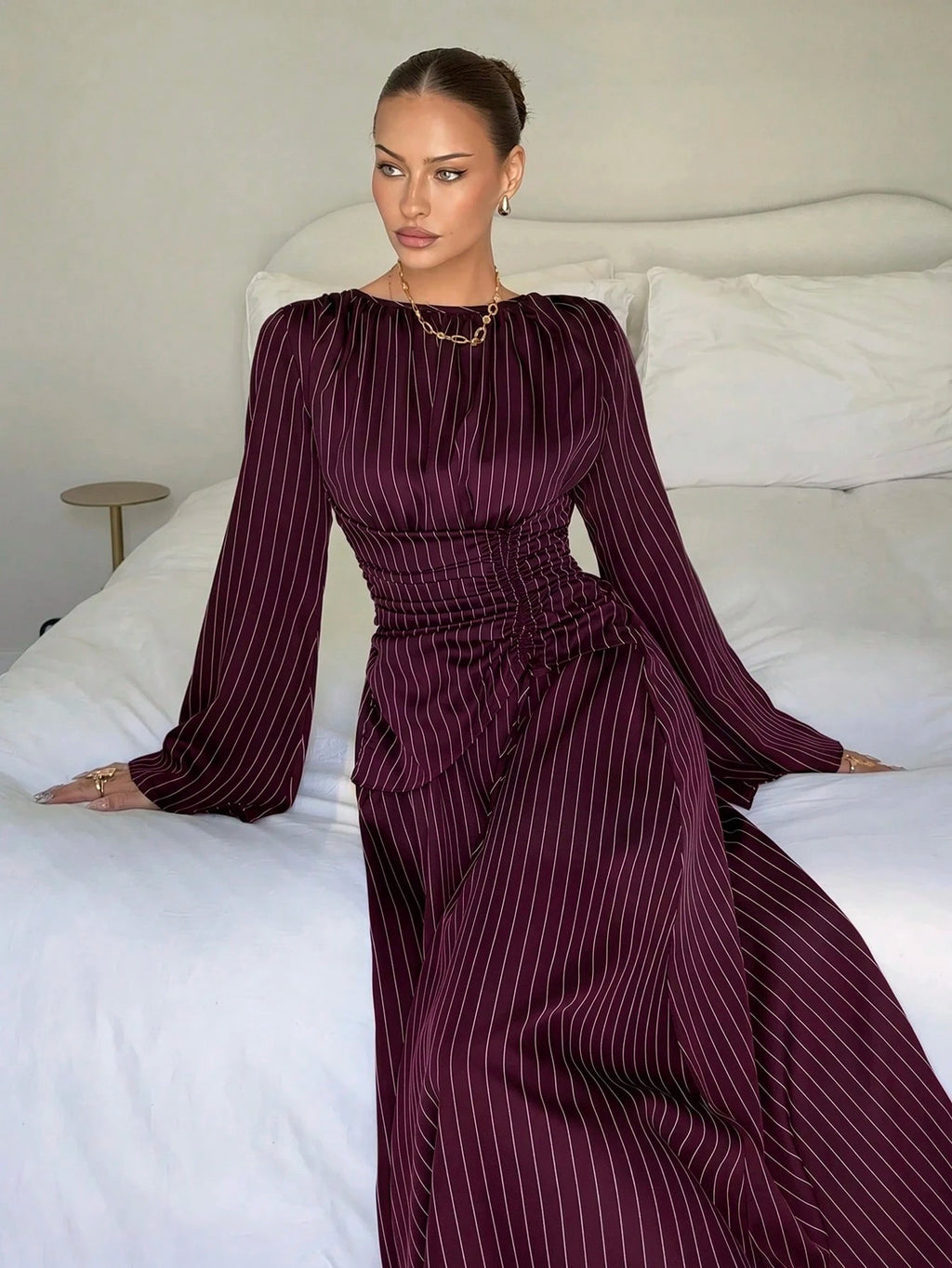 Siren Gaze Women's Navy Blue Minimalist Long Sleeve Dress, Casual Everyday Wear Autumn,Dresses For Women - image 20
